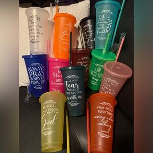 Tumbler w/Lid&Straw Faith Inspiration Scripture Glitter Plastic Tumbler NEW
